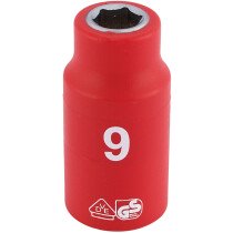 Draper 31556 D6VDE-MM 3/8" Sq. Dr. Fully Insulated VDE Socket (9mm)