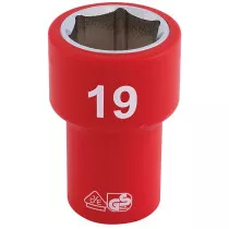 Draper 31740 D6VDE-MM 3/8" Sq. Dr. Fully Insulated VDE Socket (19mm)