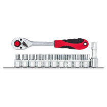 Gedore RED 3300030 1/2in Drive Hex Sockets with Ratchet + Rail 12 Piece