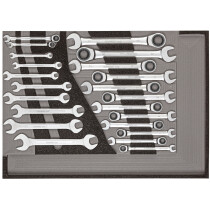 Gedore RED 3301687 Ratchet and Double Open Ended Spanner Sets in Foam Module 22 Piece