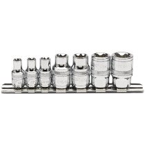 Draper 34412 BD7TX/B Set of 1/4" and 3/8" Drive TX Star Sockets on a Rail (7 Piece)