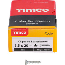 3.5mm x 20mm Solo Woodscrew PZ2 CSK - BZP (Box of 200) 35020SOLOZ Timco