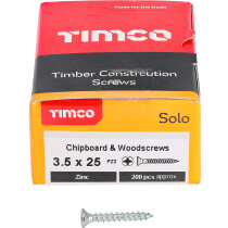 3.5mm x 25mm Solo Woodscrew PZ2 CSK - BZP (Box of 200) 35025SOLOZ Timco