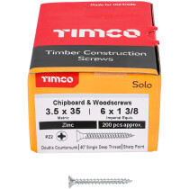 3.5mm x 35mm Solo Woodscrew PZ2 CSK - BZP (Box of 200) 35035SOLOZ Timco