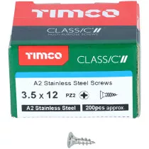 3.5mm x 12mm Classic Screw PZ2 CSK - A2 S/S (Box of 200) 35012CLASS Timco