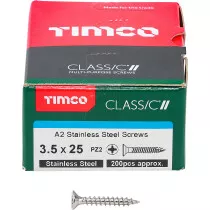 3.5mm x 25mm Classic Screw PZ2 CSK - A2 S/S (Box of 200) 35025CLASS Timco