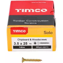 3.5mm x 25mm Solo Woodscrew PZ2 CSK - ZYP (Box of 200) 35025SOLOC Timco