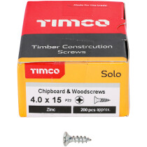 4.0mm x 15mm Solo Woodscrew PZ2 CSK - BZP (Box of 200) 40015SOLOZ Timco