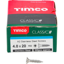 4.0mm x 20mm Classic Screw PZ2 CSK - A2 S/S (Box of 200) 40020CLASS Timco