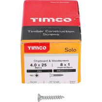 4.0mm x 25mm Solo Woodscrew PZ2 CSK - BZP (Box of 200) 40025SOLOZ Timco