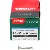 4.0mm x 30mm Classic Screw PZ2 CSK - A2 S/S (Box of 200) 40030CLASS Timco