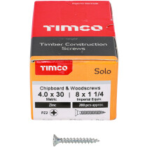 4.0mm x 30mm Solo Woodscrew PZ2 CSK - BZP (Box of 200) 40030SOLOZ Timco