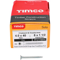 4.0mm x 40mm Solo Woodscrew PZ2 CSK - BZP (Box of 200) 40040SOLOZ Timco