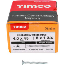 4.0mm x 45mm Solo Woodscrew PZ2 CSK - BZP (Box of 200) 40045SOLOZ Timco