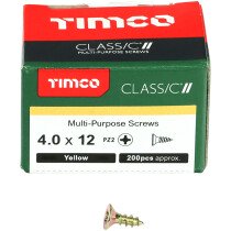 4.0mm x 12mm Classic Screw PZ2 CSK - ZYP (Box of 200) 40012CLAF Timco