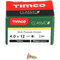 4.0mm x 12mm Classic Screw PZ2 CSK - ZYP (Box of 200) 40012CLAF Timco