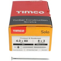 4.0mm x 80mm Solo Woodscrew PZ2 CSK - BZP (Box of 200) 40080SOLOZ Timco