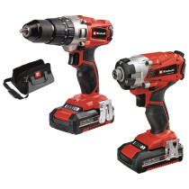 Einhell 18V 2 Ah Twin Pack (CD + ID) 18V Power X-Change Drill Kit (Combi Drill & Impact Driver) With 2 x 2Ah Batteries In Bag