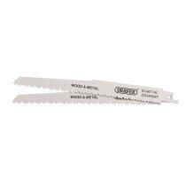 Draper 43065 DS3456XF Bi Metal Reciprocating Saw Blades For Multi Purpose Cutting, 200mm, 6 12tpi (Pack Of 2)
