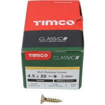 4.5mm x 20mm Classic Screw PZ2 CSK - ZYP (Box of 200) 45020CLAF Timco