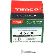 4.5mm x 30mm Classic Screw PZ2 CSK - A2 S/S (Box of 200) 45030CLASS Timco