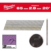 Milwaukee 4932492591 65mm x 2.8mm Round Head Ring Shank Galvanised Collated Nails, PK2000