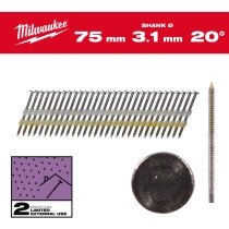 Milwaukee 4932492592 75mm x 3.1mm Round Head Ring Shank Galvanised Collated Nails, PK1750