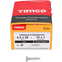 5.0mm x 25mm Solo Woodscrew PZ2 CSK - BZP (Box of 200) 50025SOLOZ Timco