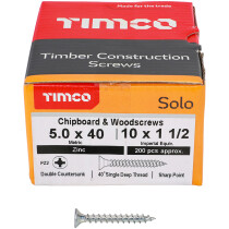 5.0mm x 40mm Solo Woodscrew PZ2 CSK - BZP (Box of 200) 50040SOLOZ Timco