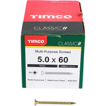 5.0mm x 60mm Classic Screw PZ2 CSK - ZYP (Box of 200) 50060CLAF Timco