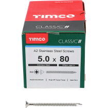 5.0mm x 80mm Classic Screw PZ2 CSK - A2 S/S (Box of 200) 50080CLASS Timco