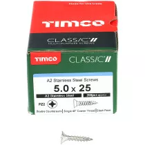 5.0mm x 25mm Classic Screw PZ2 CSK - A2 S/S (Box of 200) 50025CLASS Timco