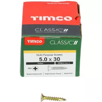 5.0mm x 30mm Classic Screw PZ2 CSK - ZYP (Box of 200) 50030CLAF Timco