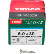 5.0mm x 30mm Classic Screw PZ2 CSK - A2 S/S (Box of 200) 50030CLASS Timco