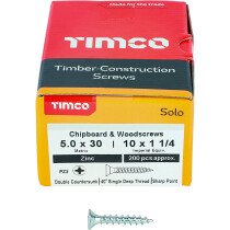 5.0mm x 30mm Solo Woodscrew PZ2 CSK - BZP (Box of 200) 50030SOLOZ Timco