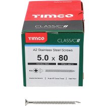 5.0mm x 80mm Classic Screw PZ2 CSK - A2 S/S (Box of 200) 50080CLASS Timco
