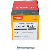 6.0mm x 60mm Solo Woodscrew PZ3 CSK - BZP (Box of 200) 60060SOLOZ Timco