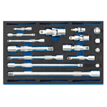 Draper 63530 IT-EVA44 Extension Bar, Universal Joints and Socket Convertor Set 1/4 Drawer EVA Insert Tray (16 Piece)