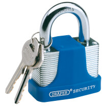 Draper 64183 8308/65 65mm Laminated Steel Padlock and 2 Keys with Hardened Steel Shackle and Bumper
