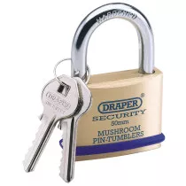 Draper 64162 8302/50 50mm Solid Brass Security Padlock with 2 Keys and Bumper