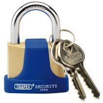 Draper 64165 8303/42 42mm Solid Brass Padlock and 2 Keys with Hardened Steel Shackle