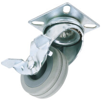 Draper 65469 60250PB 50mm Dia. Swivel Plate Fixing Rubber Castor with Brake S.W.L 50kg