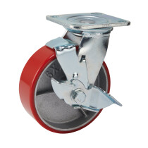Draper 65530 606160PB 160mm Dia. Swivel Plate Fixing Heavy Duty Polyurethane Wheel with Brake S.W.L 400kg
