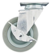 Draper 65479 602100PB 100mm Dia. Swivel Plate Fixing Rubber Castor with Brake   S.W.L 80kg