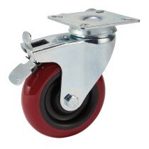 Draper 65519 605100PB 100mm Dia. Swivel Plate Fixing Polyurethane Wheel with Brake S.W.L 125kg