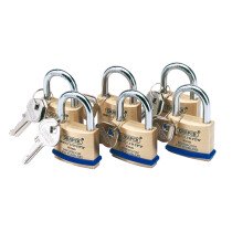 Draper 67659 8302/40/KA Pack of 6 x 40mm Solid Brass Padlocks with Hardened Steel Shackle