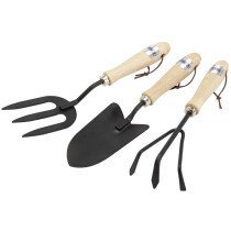 Draper 83993 GCSTS3DD Carbon Steel Hand Fork, Cultivator and Trowel with Hardwood Handles