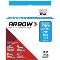 Arrow A50524 T50 8mm (5/16") Steel Staples (Pack of 1,250)