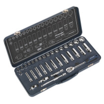 Sealey AK27481 Socket Set 34pc 3/8"Sq Drive Lock-On™ 6pt Metric