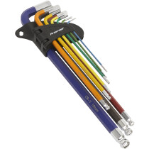 Sealey AK7191 Ball-End Hex Key Set 9pc Colour-Coded Extra-Long Metric